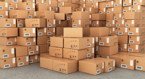 Stacks of Cardboard Boxes, Industrial Background.